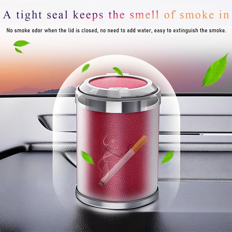 Wevdn Car Ashtray with Lid, Detachable & Portable Stainless Steel Smokeless Ashtrays for Car, Mini Universal Smell Proof Windproof Car Ashtray with LED Blue Light, Car Accessories (Red) - Image 4
